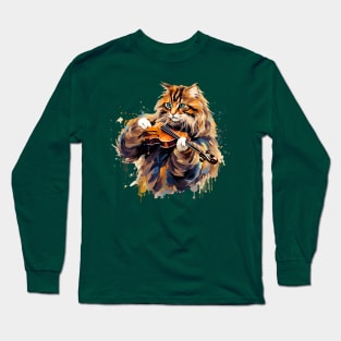 Maine Coon Cat Playing Violin Long Sleeve T-Shirt